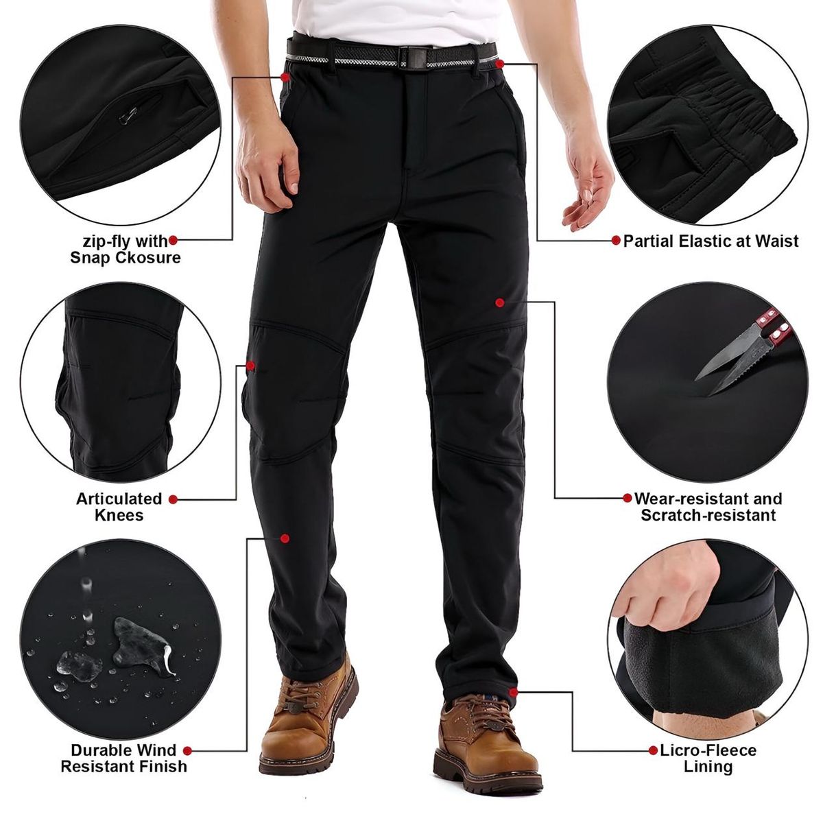 BLUE MOUNTAIN - Pantalón Softshell Hombre Termico Impermeable Con Micropolar