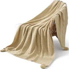 GENERICO - Manta Nordica Con Borlas Tejida Frazada Decorativa 127x172cm Beige