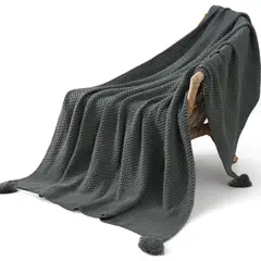 GENERICO - Manta Nordica Con Borlas Tejida Frazada Decorativa 127x172cm - Gris