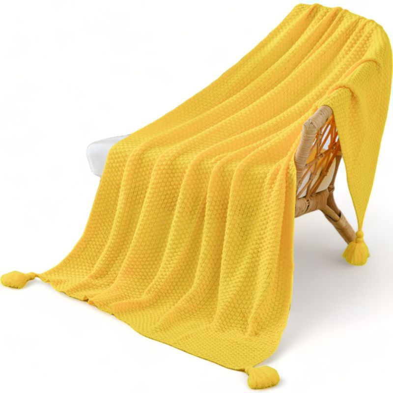 GENERICO - Manta Nordica Con Borlas Tejida Frazada Decorativa 127x172cm - Amarillo