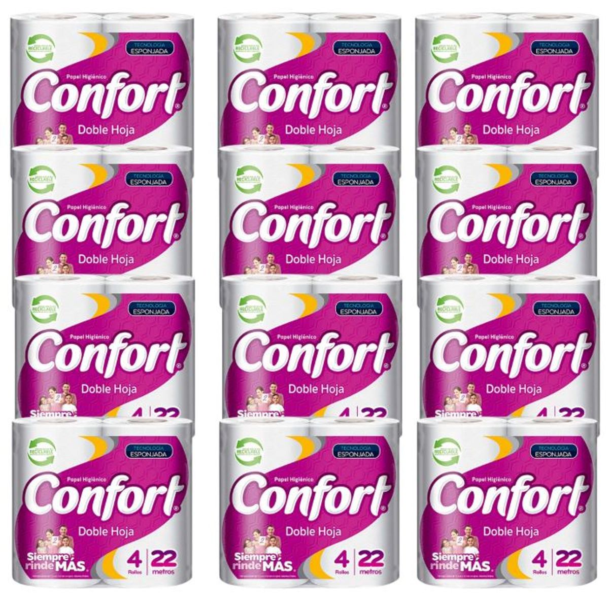 CONFORT - Confort Doble Hoja Manga 12 Packs 22m Papel Higiénico
