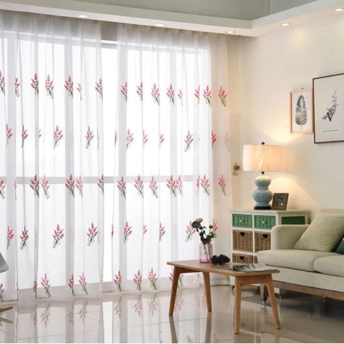 DIANA - visillo translucido bordado flor rosa paño con argolla TF