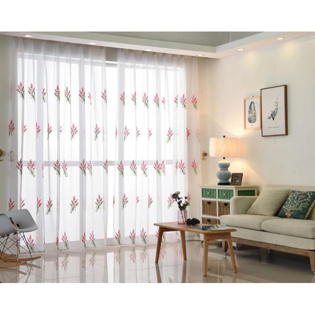 DIANA - visillo translucido bordado flor rosa paño con argolla TF