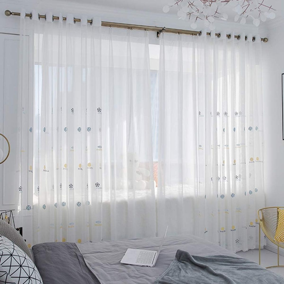 DIANA - visillo translucido bordado balon decoracion infantil 2 paño TF