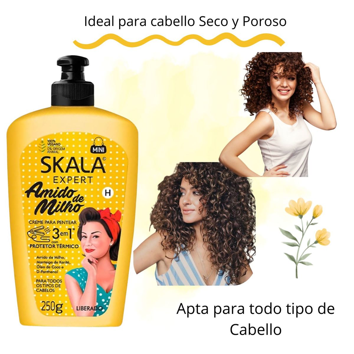 SKALA - Crema de Peinar Skala Almidón de Maíz  250ml Protector Térmico Define