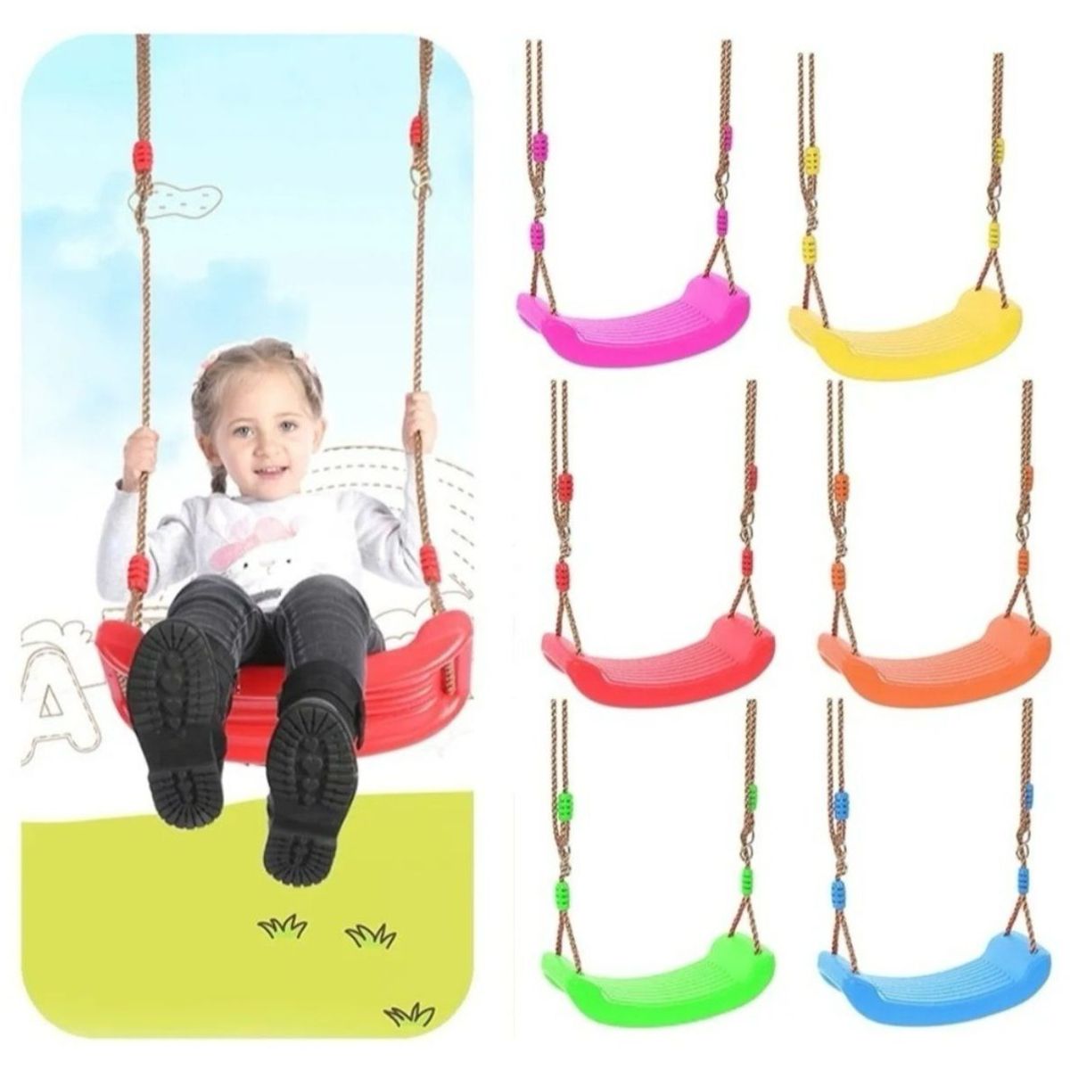 GENERICO - Columpio Azul  Ajustable Portátil Para Niños Asiento Giratorio