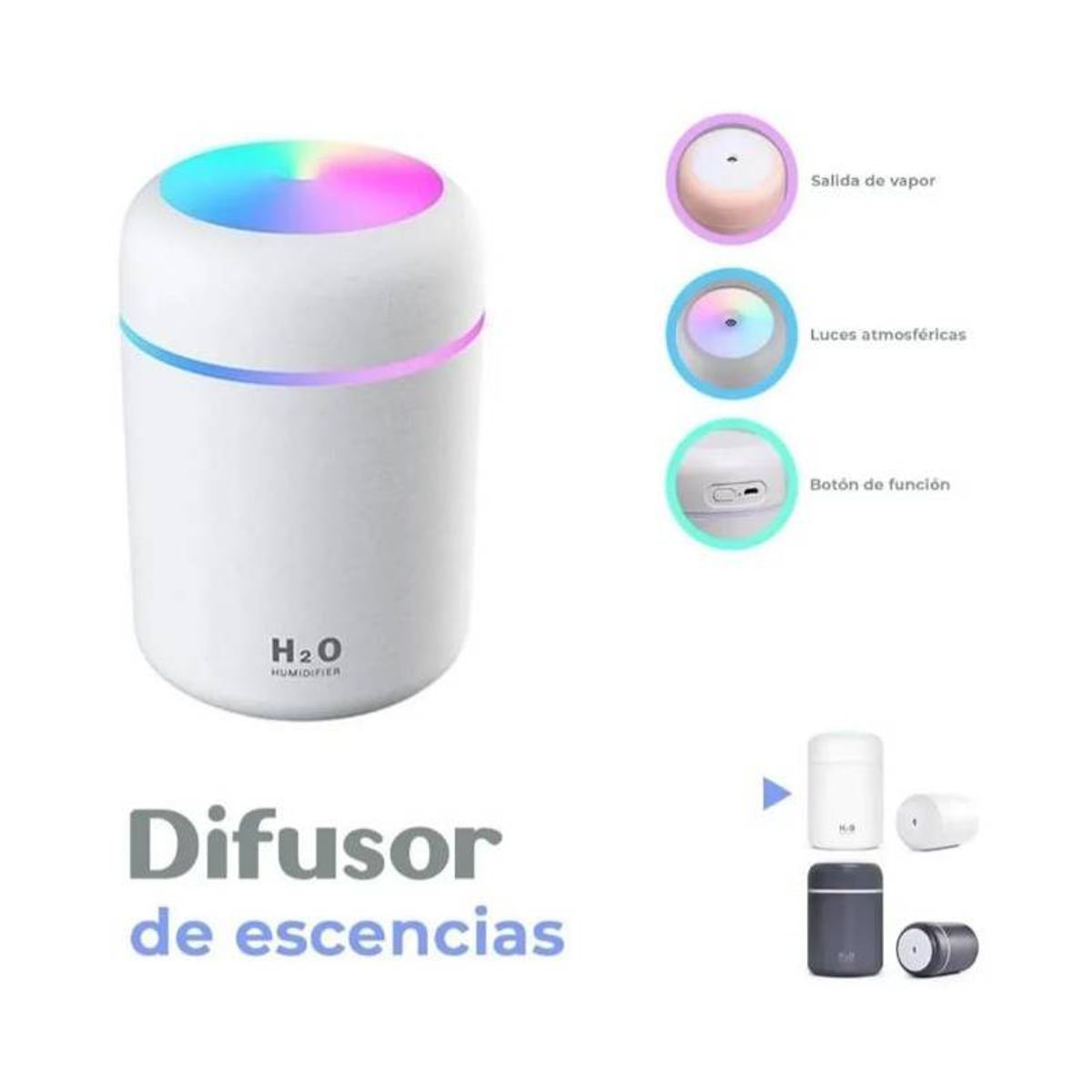 GENERICO - Humificador Difusor De Aire Luz Led Rgb Usb Ultrasonico