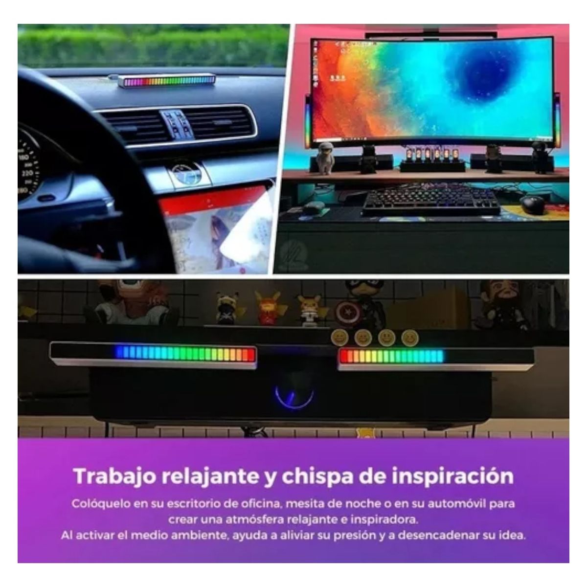 INVENCIBLE - BARRA USB LUZ RGB INALÁMBRICA PARA COMPUTADORA MUEVE CON RITMO AK80