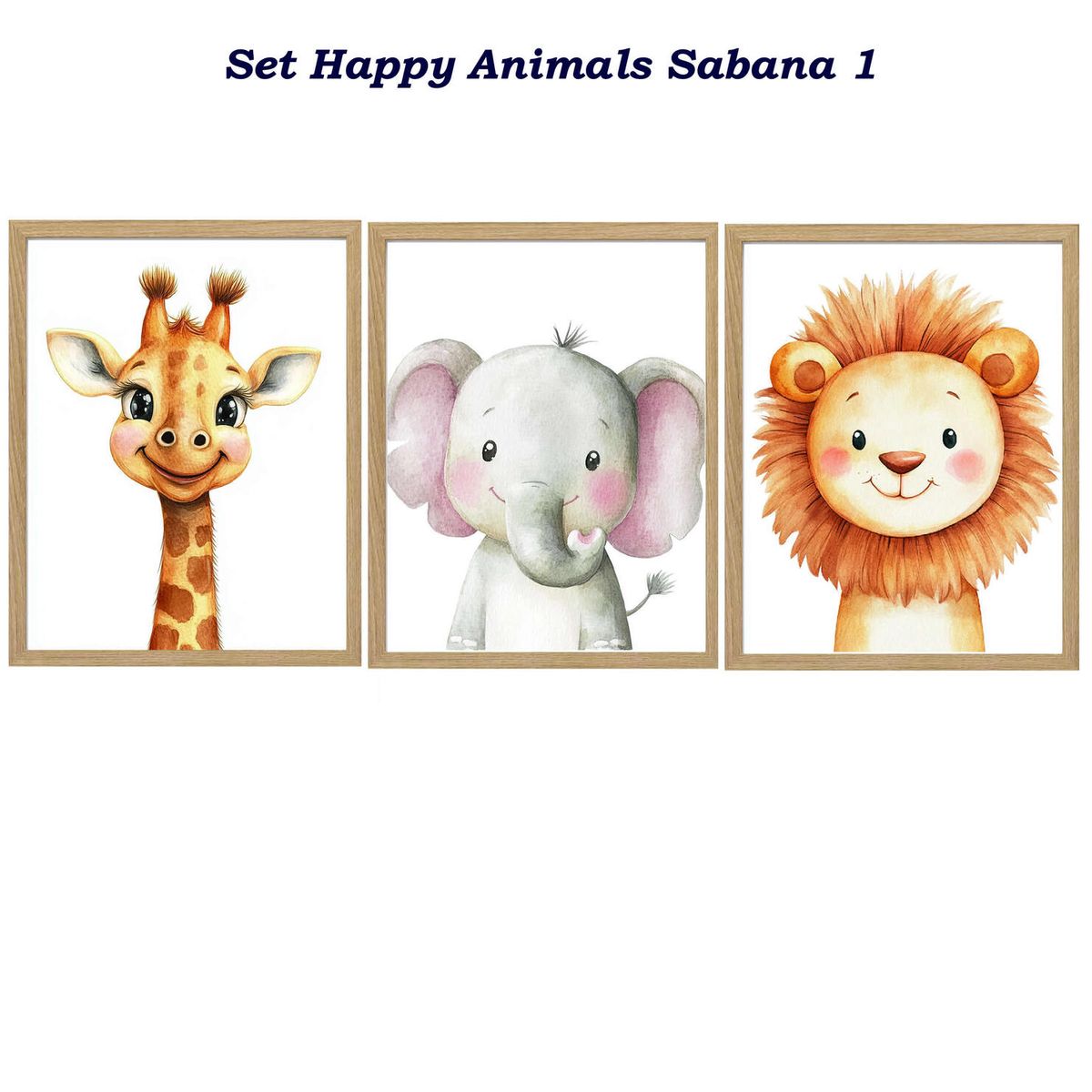 DECORACION CREATIVA - Set 3 Cuadros Infantil Niños Happy Animals Sabana 1