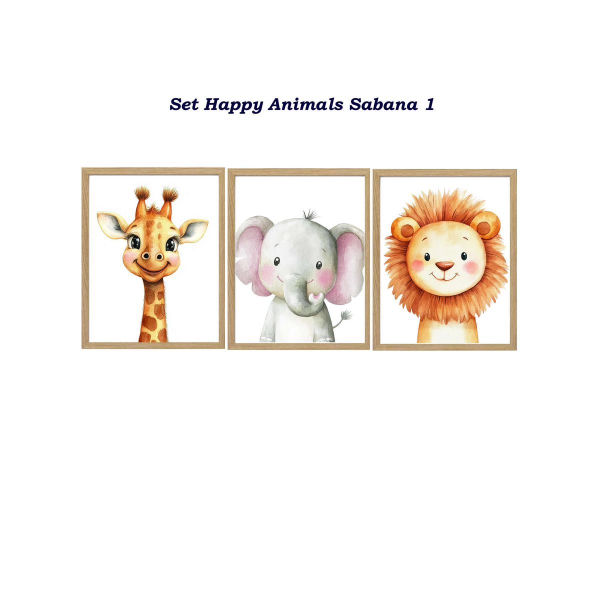 DECORACION CREATIVA - Set 3 Cuadros Infantil Niños Happy Animals Sabana 1
