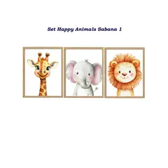 DECORACION CREATIVA - Set 3 Cuadros Infantil Niños Happy Animals Sabana 1