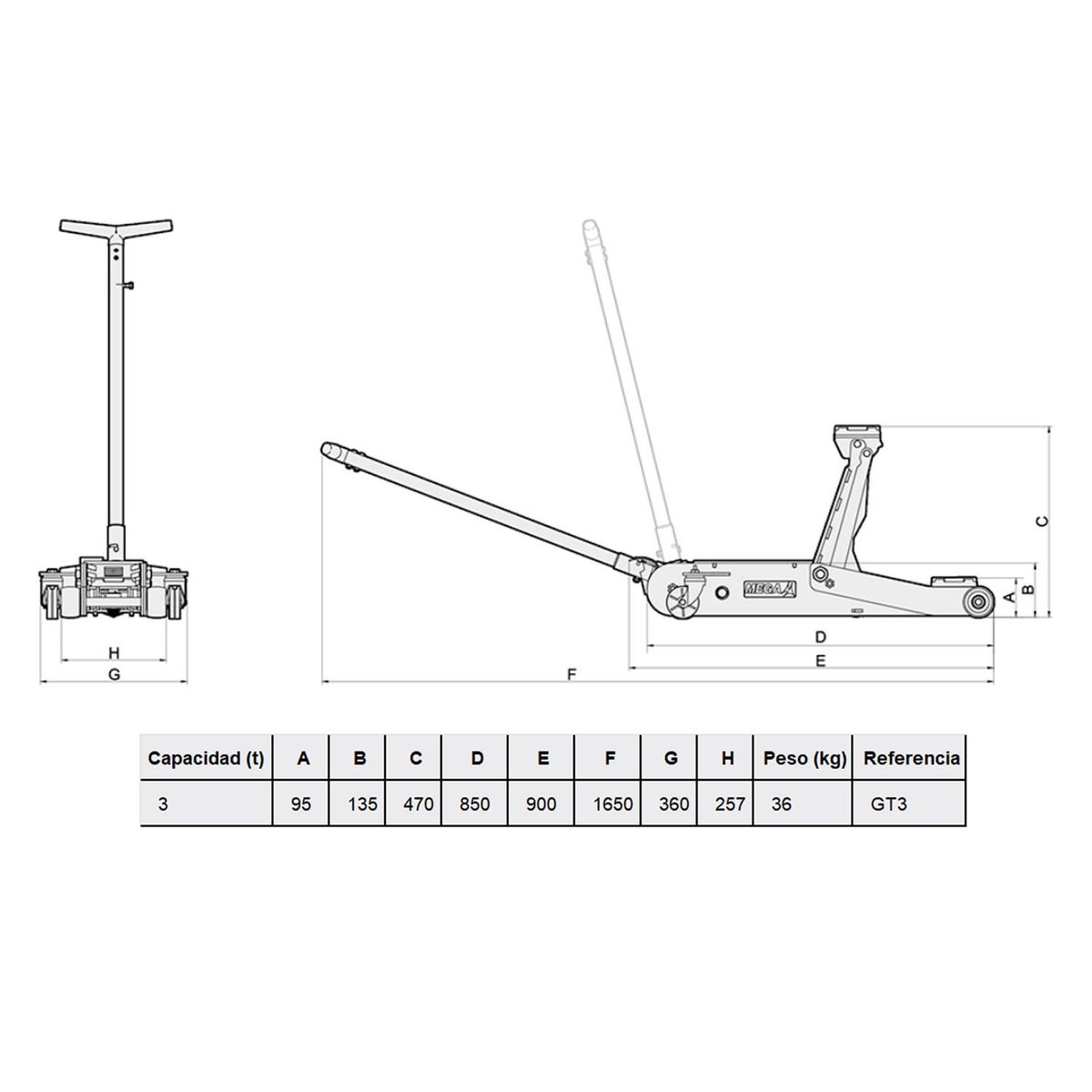 MEGA - Gata Caimán Hidráulica 3 Toneladas Gt3