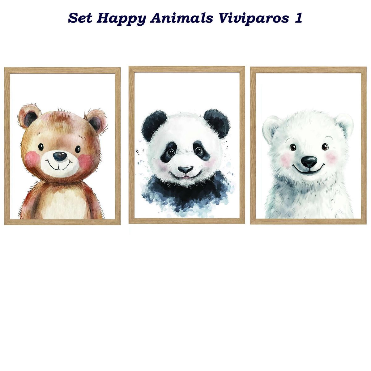 DECORACION CREATIVA - Set 3 Cuadros Infantil Niños Happy Animals Viviparos 1
