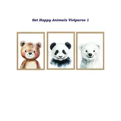 DECORACION CREATIVA - Set 3 Cuadros Infantil Niños Happy Animals Viviparos 1