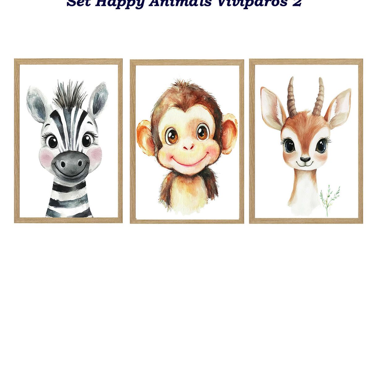 DECORACION CREATIVA - Set 3 Cuadros Infantil Niños Happy Animals Viviparos 2