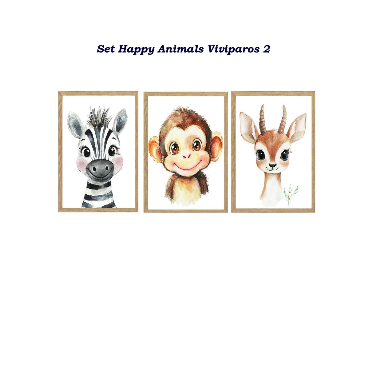 DECORACION CREATIVA - Set 3 Cuadros Infantil Niños Happy Animals Viviparos 2