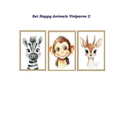 DECORACION CREATIVA - Set 3 Cuadros Infantil Niños Happy Animals Viviparos 2