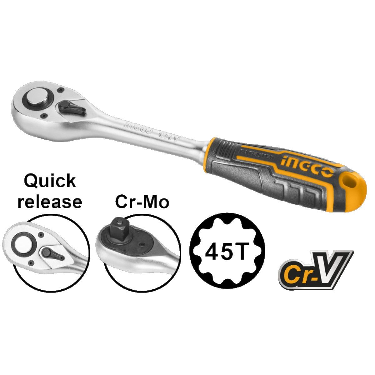 Llave Chicharra Industrial 45T 3/8" Ingco Hrth0838, marca INGCO - Foto Principal