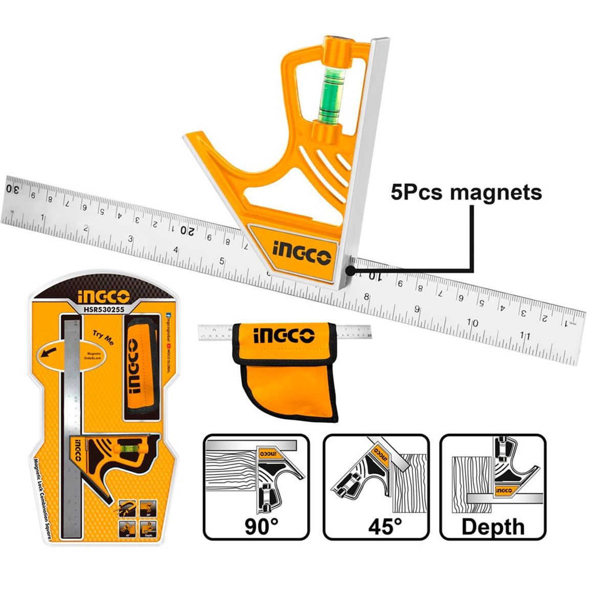 INGCO - Escuadra De Combinacion Magnetica 300Mm/12" Ingco Hsr530255