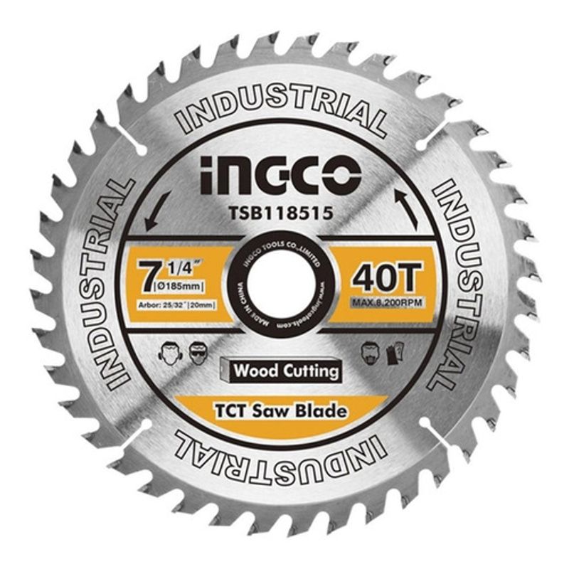 INGCO - Disco De Sierra Circular Industrial Madera 40T 185Mm 7 1/4" Ingco Tsb118515