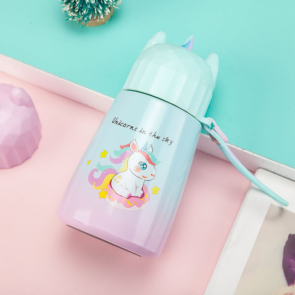 GENERICO - Termo De Acero Inoxidable Diseño Unicornio 320ml Verde
