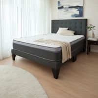 Cama Europea Super King + Respaldo Abotonado Marengo +Colchón 200x200