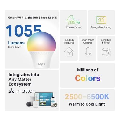 Imagen 2 del producto Amp Multicolores Alto Brillo E27 Tapo Smart LED Wi-fi Matter Homekit