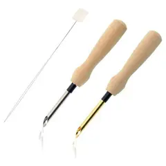 GENERICO - Pack 2 Agujas Mágicas Mango Madera 5mm + Enhebrador