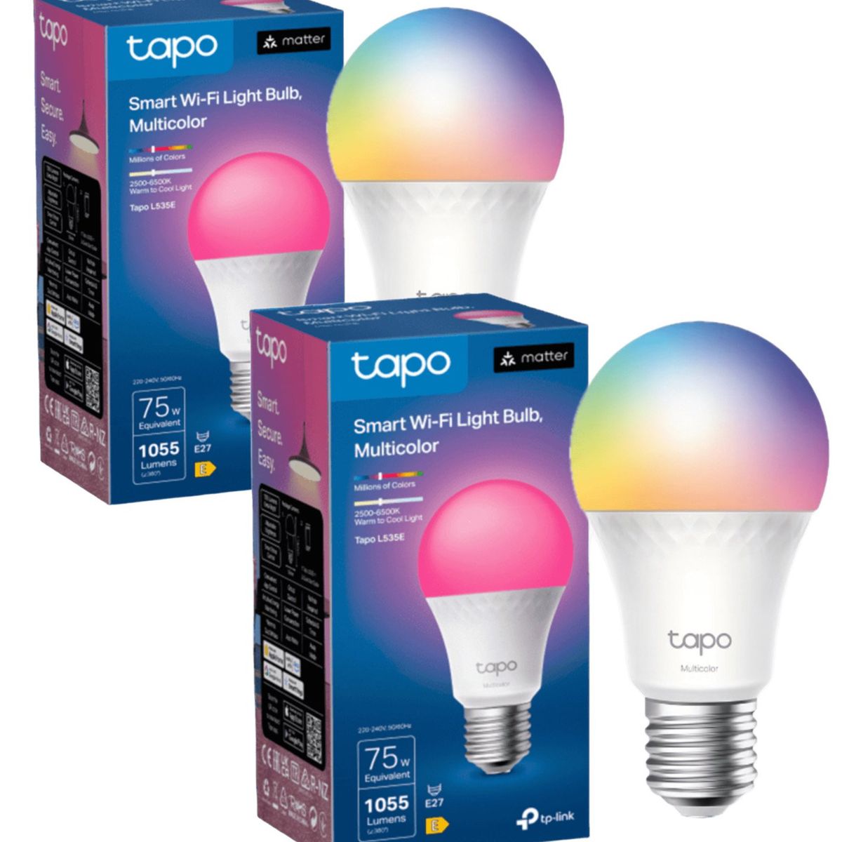 TP LINK - Set 2 Amp Colores Alto Brillo E27 Tapo Smart LED Wi-fi Matter Homekit