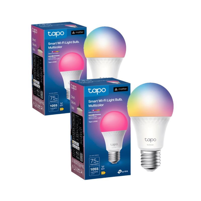 TP LINK - Set 2 Amp Colores Alto Brillo E27 Tapo Smart LED Wi-fi Matter Homekit