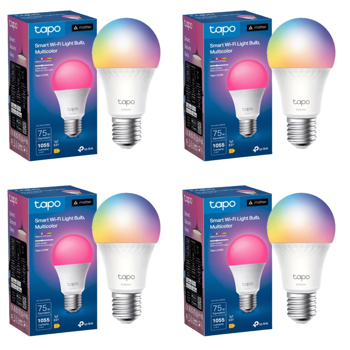 TP LINK - Set 4 Amp Colores Alto Brillo E27 Tapo Smart LED Wi-fi Matter Homekit