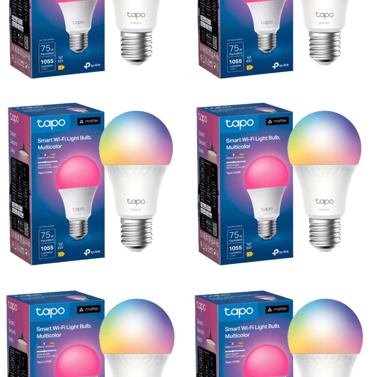 TP LINK - Set 6 Amp Colores Alto Brillo E27 Tapo Smart LED Wi-fi Matter Homekit