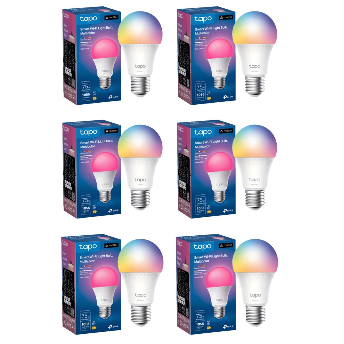 TP LINK - Set 6 Amp Colores Alto Brillo E27 Tapo Smart LED Wi-fi Matter Homekit