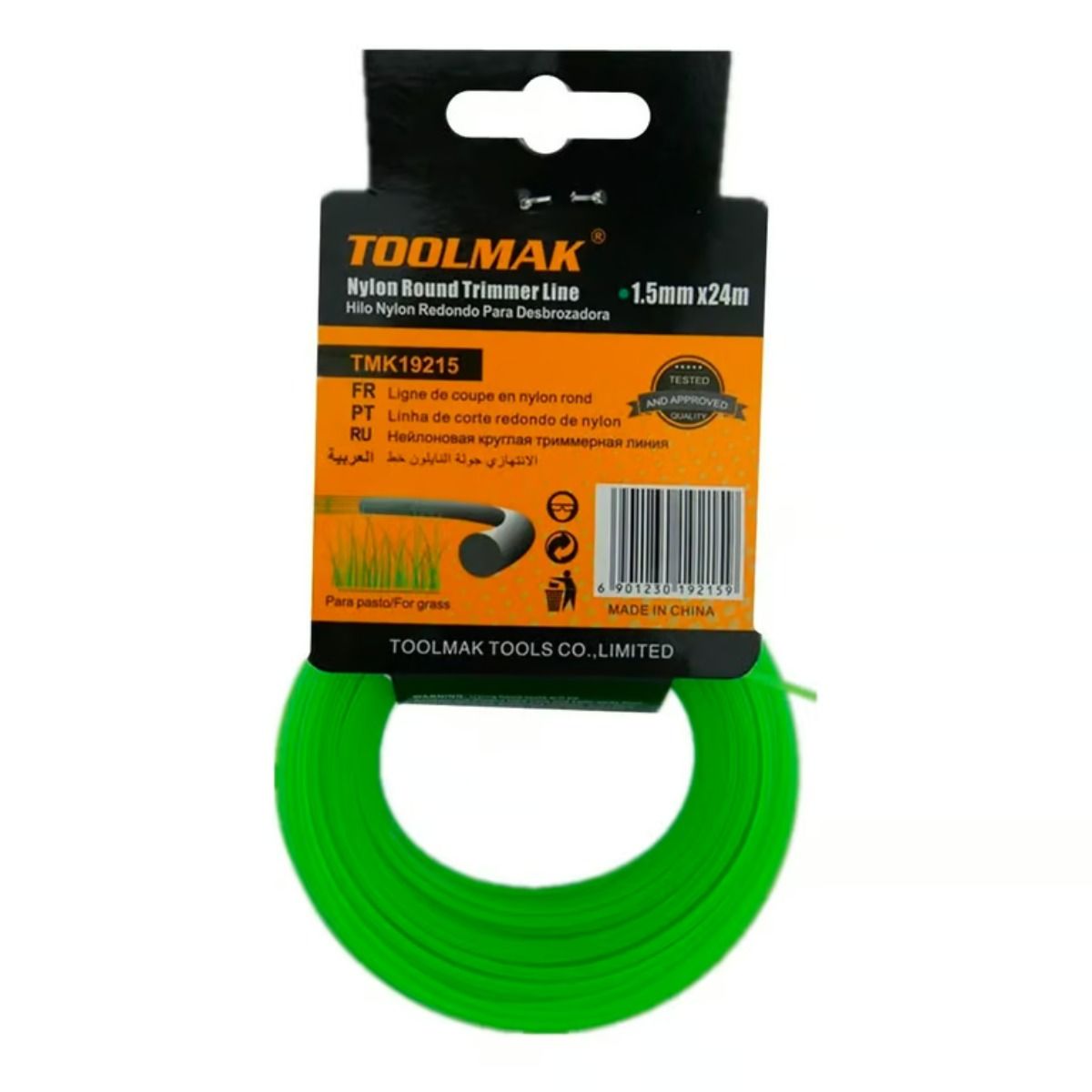GENERICO - Hilo Nylon P Orilladora Para Pasto 15mm X 24 Mts Toolmak