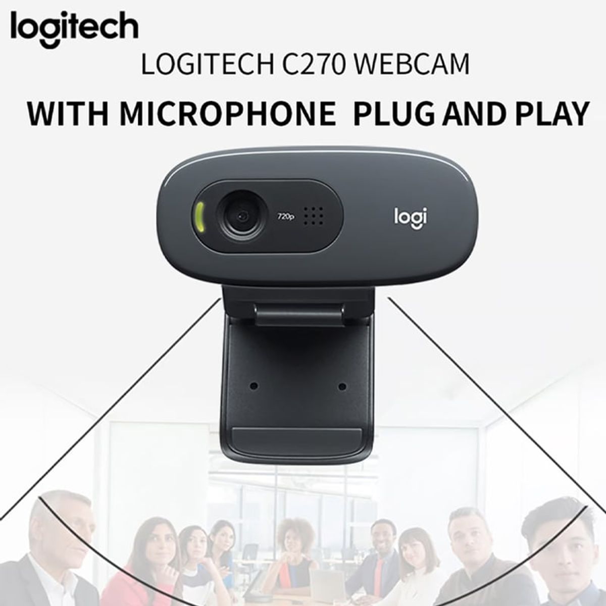 LOGITECH - Camara Web Logitech C270 USB Con Microfono 3 Mpx 720P HD-Negro+Estuche