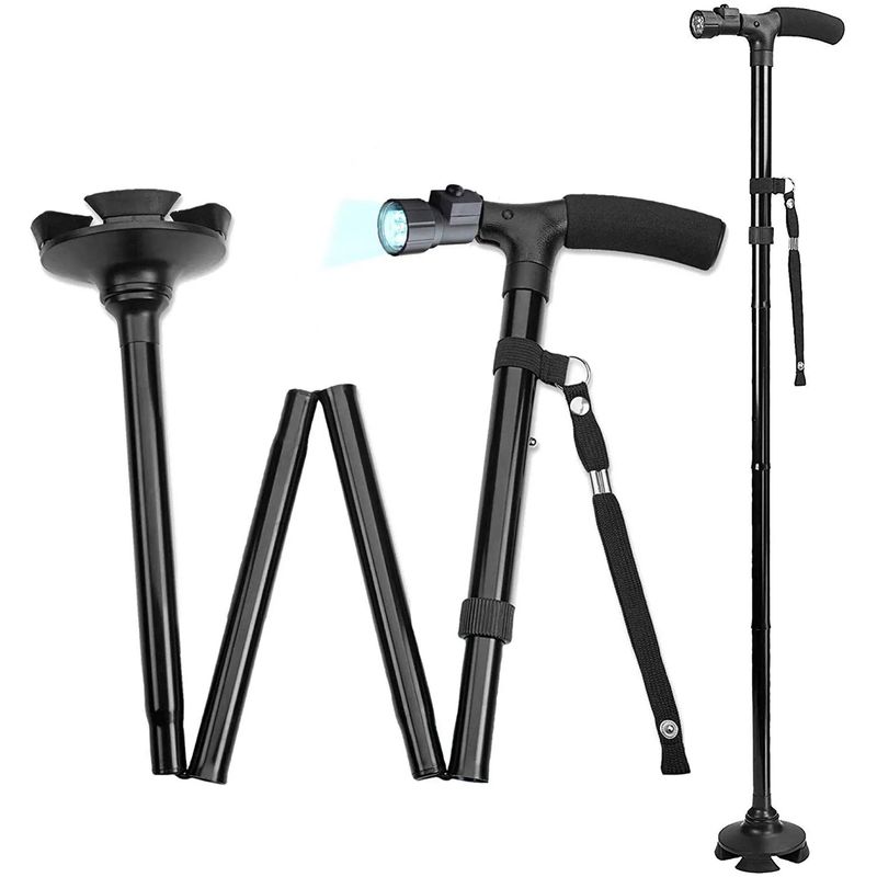 MOVI - Bastón plegable luz led 4 apoyos ortopédico
