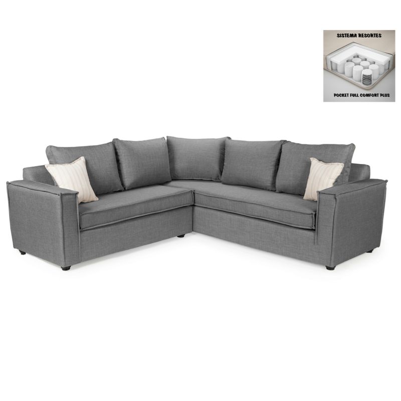 SITIAL HOME - SECCIONAL MATILDA GRIS  CON RESORTES POCKET