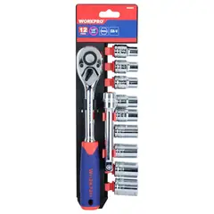 WORKPRO - Set Juego Dados 12 Pieza Chicharra 12 Cromo Vanadio c&j
