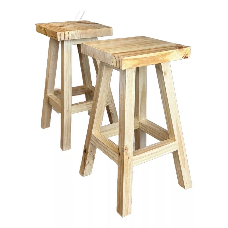 GENERICO - 2  unidades Taburete O Piso De Madera Rustico Bar O Cocina Base cuadrada