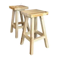 GENERICO - 2 unidades Taburete O Piso De Madera Rustico Bar O Cocina Base cuadrada