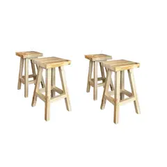 GENERICO - 4 unidades Taburete O Piso De Madera Rustico Bar O Cocina Base cuadrada