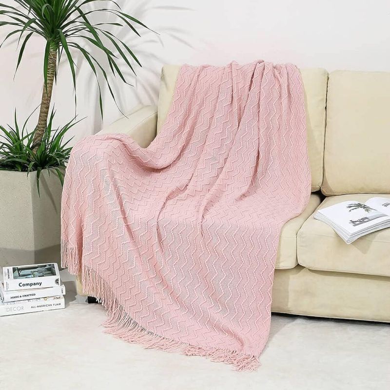 GENERICO - Manta De Lana con Flecos 120x210 cm Rosa.