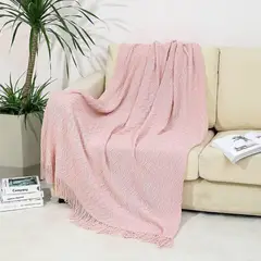 GENERICO - Manta De Lana con Flecos 120x210 cm Rosa.