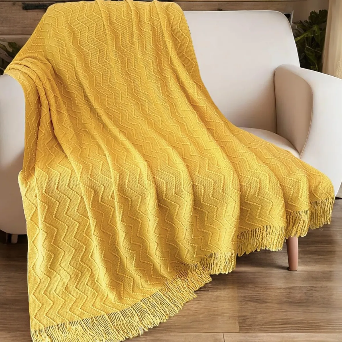 Manta De Lana con Flecos 120x210 cm Amarillo., marca GENERICO - Foto Principal