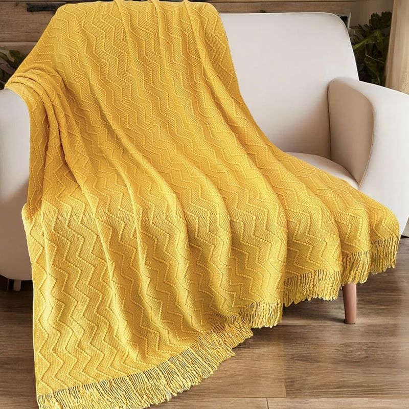 GENERICO - Manta De Lana con Flecos 120x210 cm Amarillo