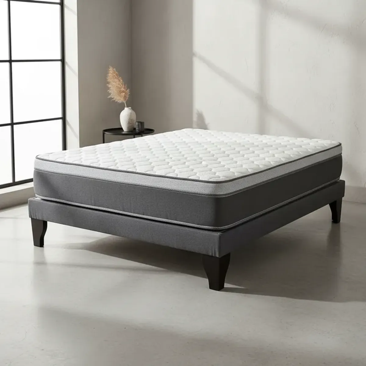 FLOBAL - Cama Europea 2 Plazas Base Dividida Marengo + Colchón Pilow 150x190x28cm