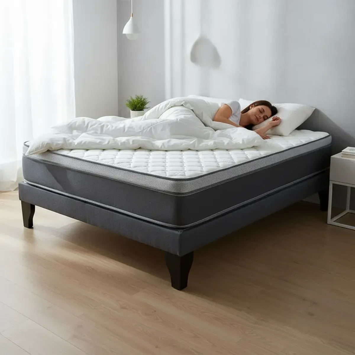 FLOBAL - Cama Europea 2 Plazas Base Dividida Marengo + Colchón Pilow 150x190x28cm