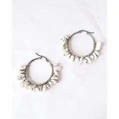 GENERICO - Aros Argollas Con Piedras Naturales - Acero Quirurgico