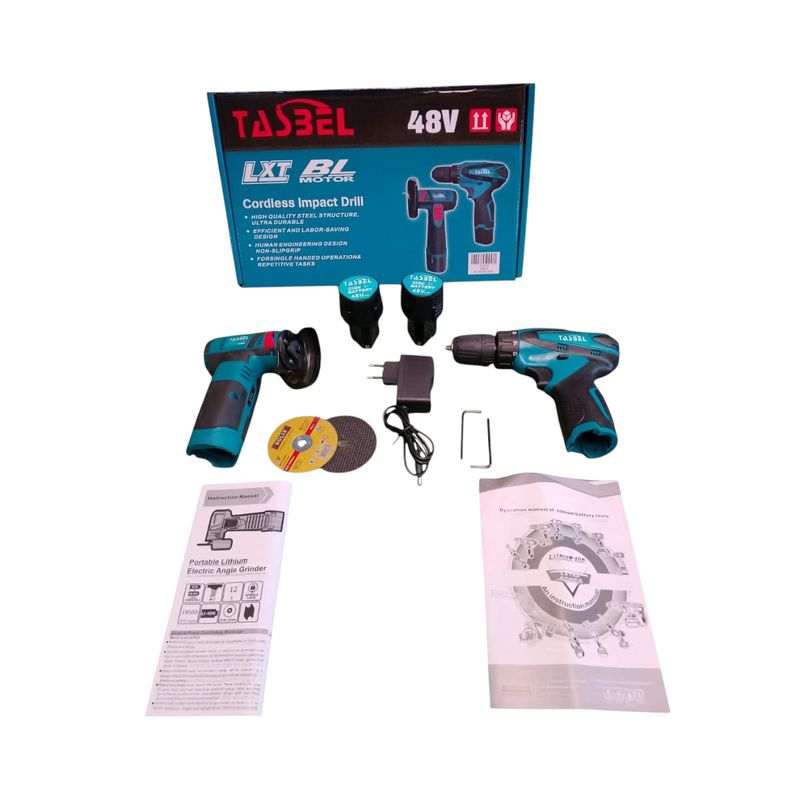 GENERICO - Kit Taladro 48v y Mini Esmeril 48v + 2 baterias + 2 discos.