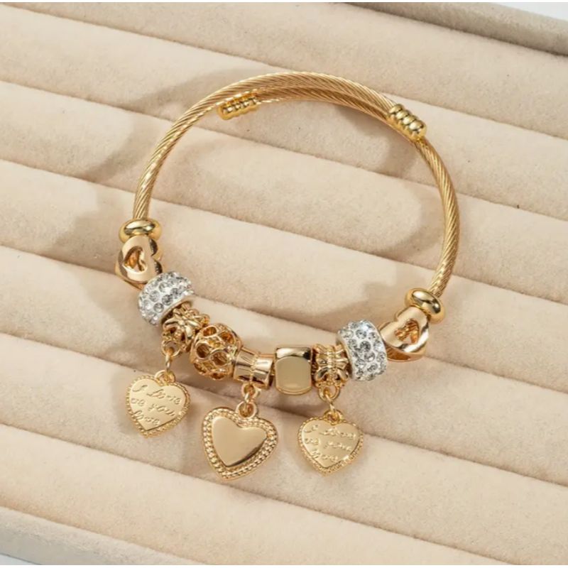 GENERICO - Brazalete Dorado mujer con charms